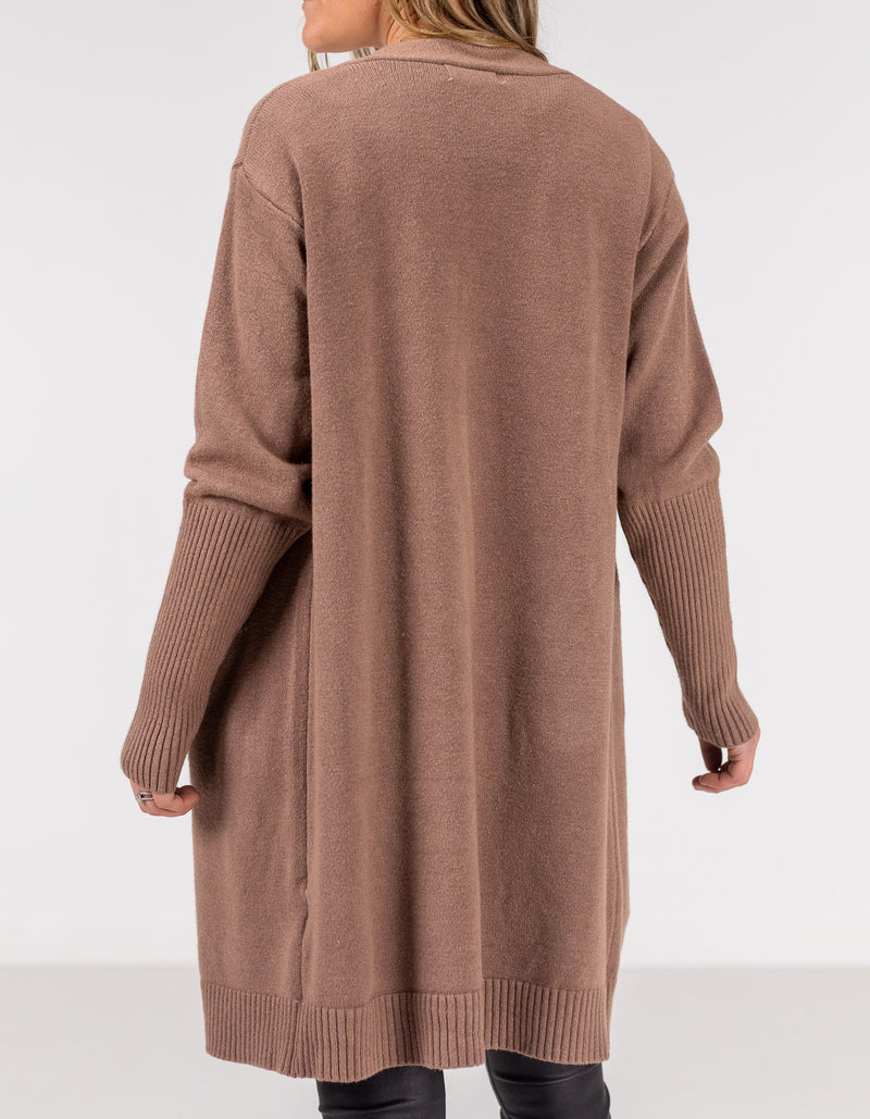 Chelsea Edge to Edge Cardigan with Pockets in Mauve