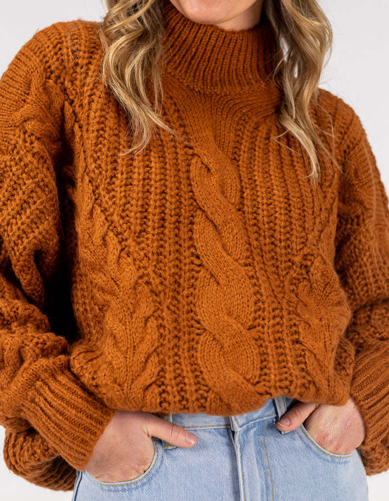 Jossy Cable Knit Jumper in Rust