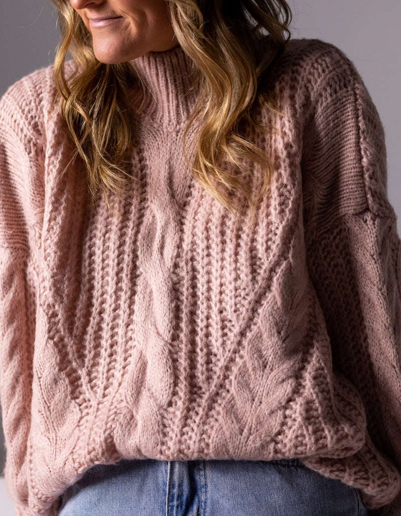 Jossy Cable Knit Jumper in Blush