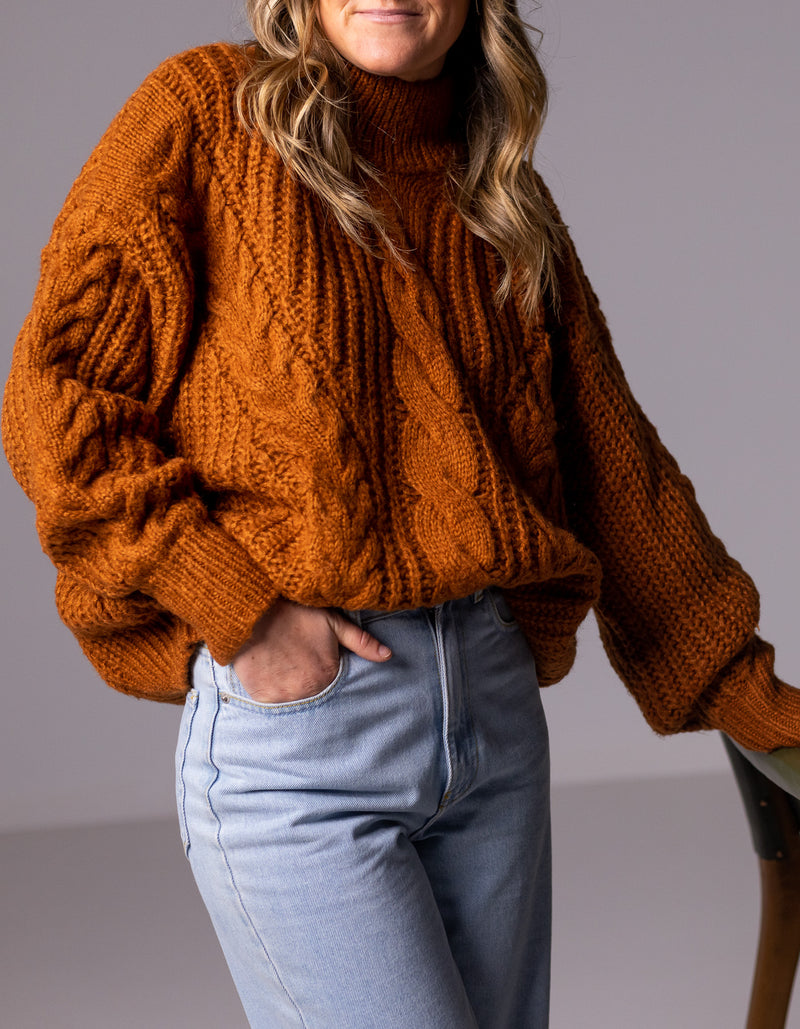Jossy Cable Knit Jumper in Rust