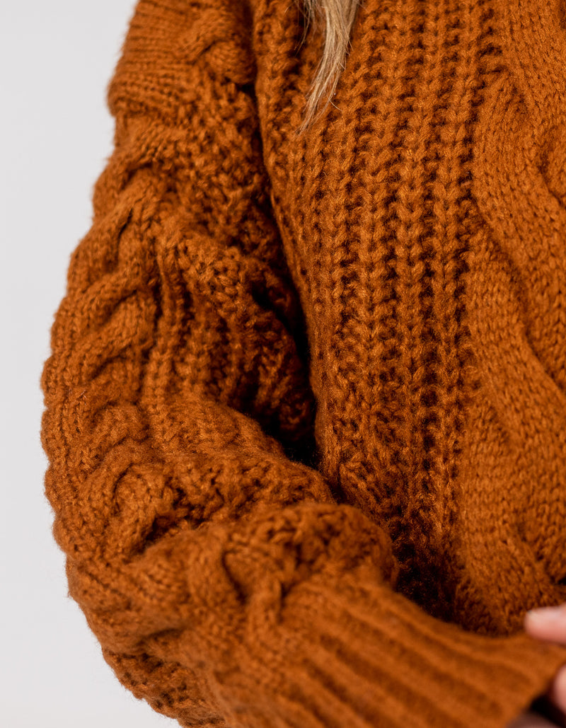 Jossy Cable Knit Jumper in Rust