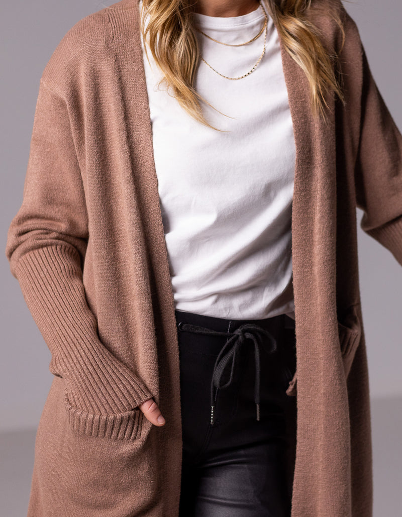 Chelsea Edge to Edge Cardigan with Pockets in Mauve