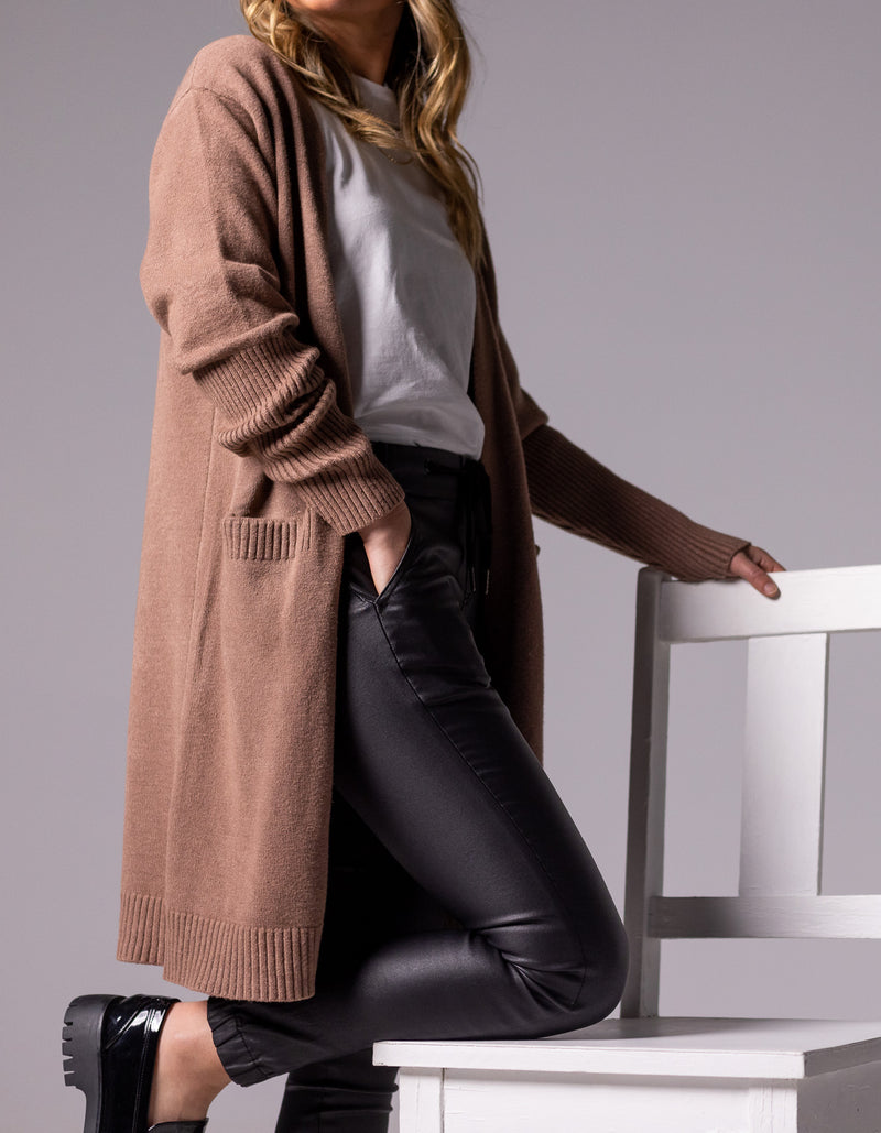 Chelsea Edge to Edge Cardigan with Pockets in Mauve