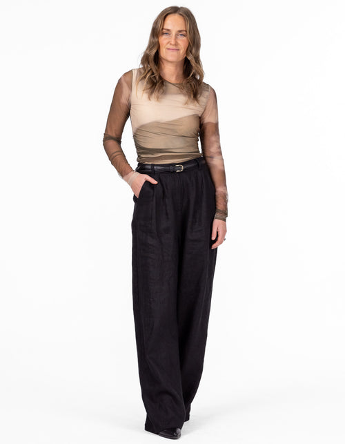 Tina Tie Dye Sheer Sleeve Fitted Top in Beige