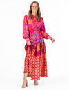 Shuba Gold Button Down Midaxi Dress in Pink Print