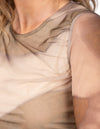 Tina Tie Dye Sheer Sleeve Fitted Top in Beige