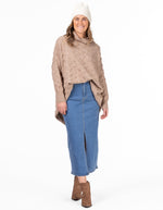 Lark Stretch Denim Fitted Skirt in Dark Blue