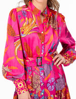 Shuba Gold Button Down Midaxi Dress in Pink Print