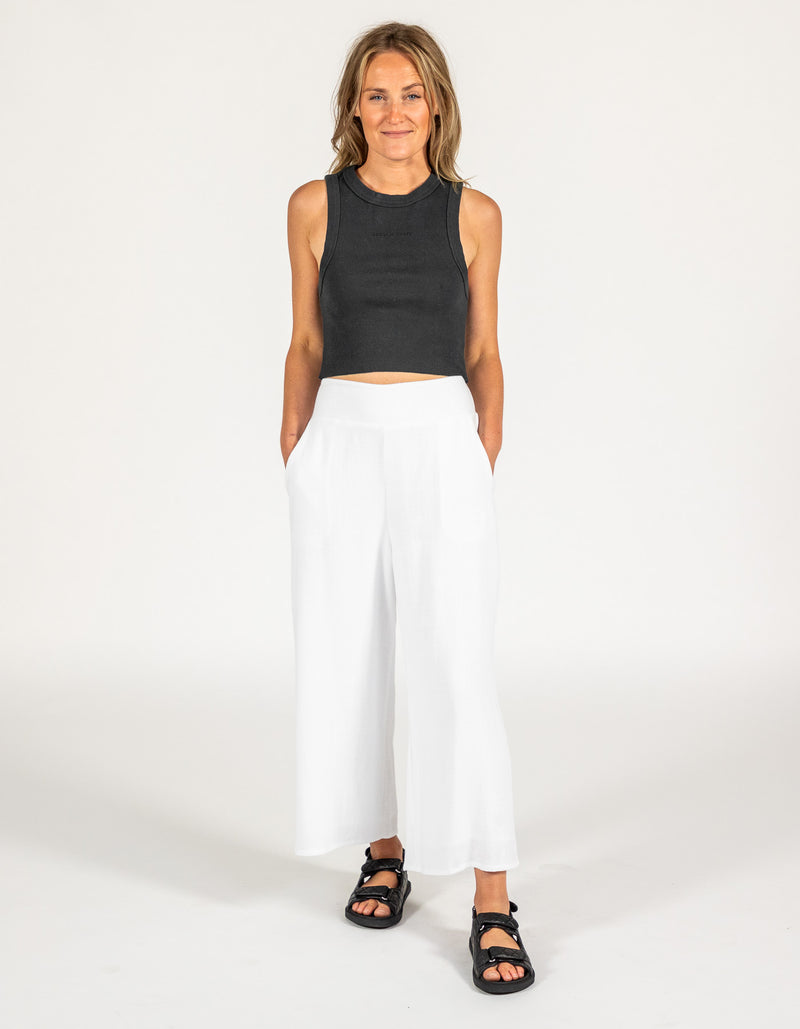 Alexa Elastic Waist Ankle Pants in White