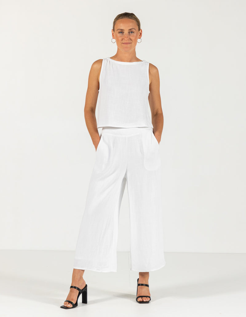 Alexa Elastic Waist Ankle Pants in White