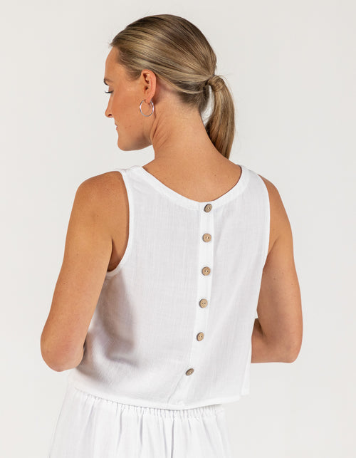 Alexa Button Back Crop Top in White