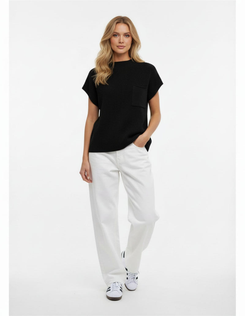 Maisie High Neck Knit Vest in Black