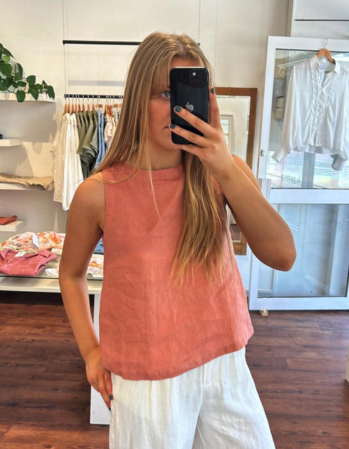 Whisper Sleeveless Top in Terracotta Linen