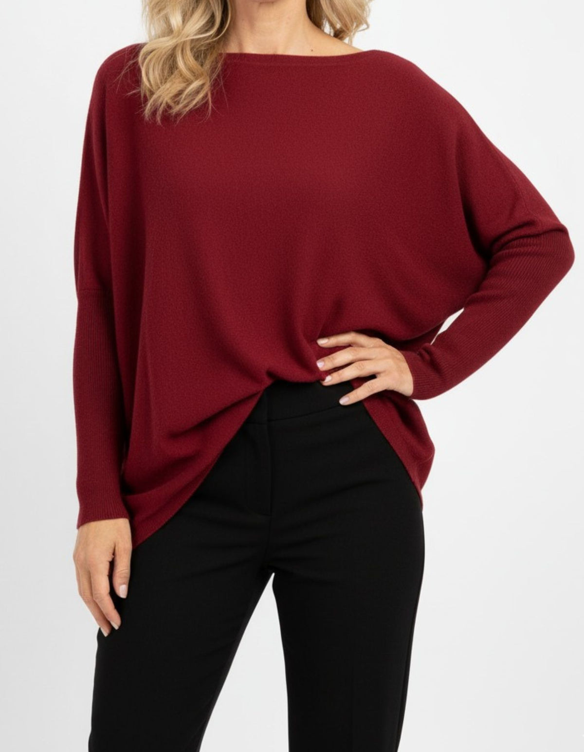 Willow Cotton Knit Jumper in Wine Red