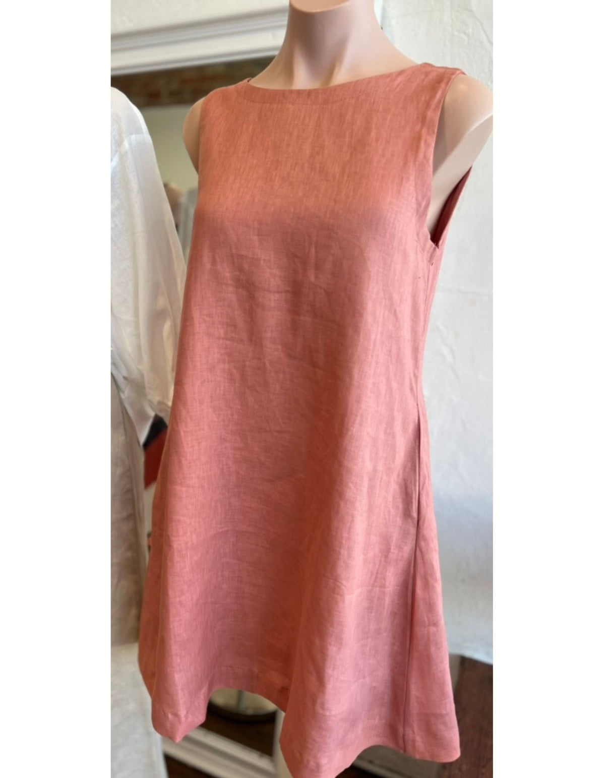 Apex A Line Sleeveless Linen Shift Dress in Coral