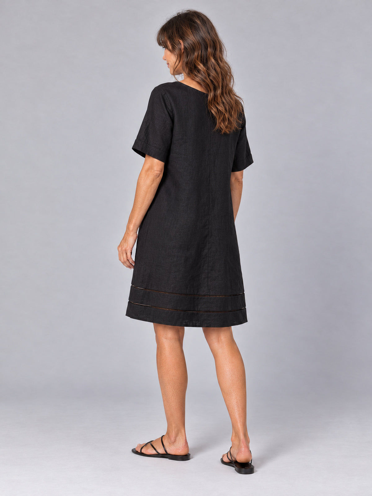 Astrid Black Linen V Neck Shift Dress