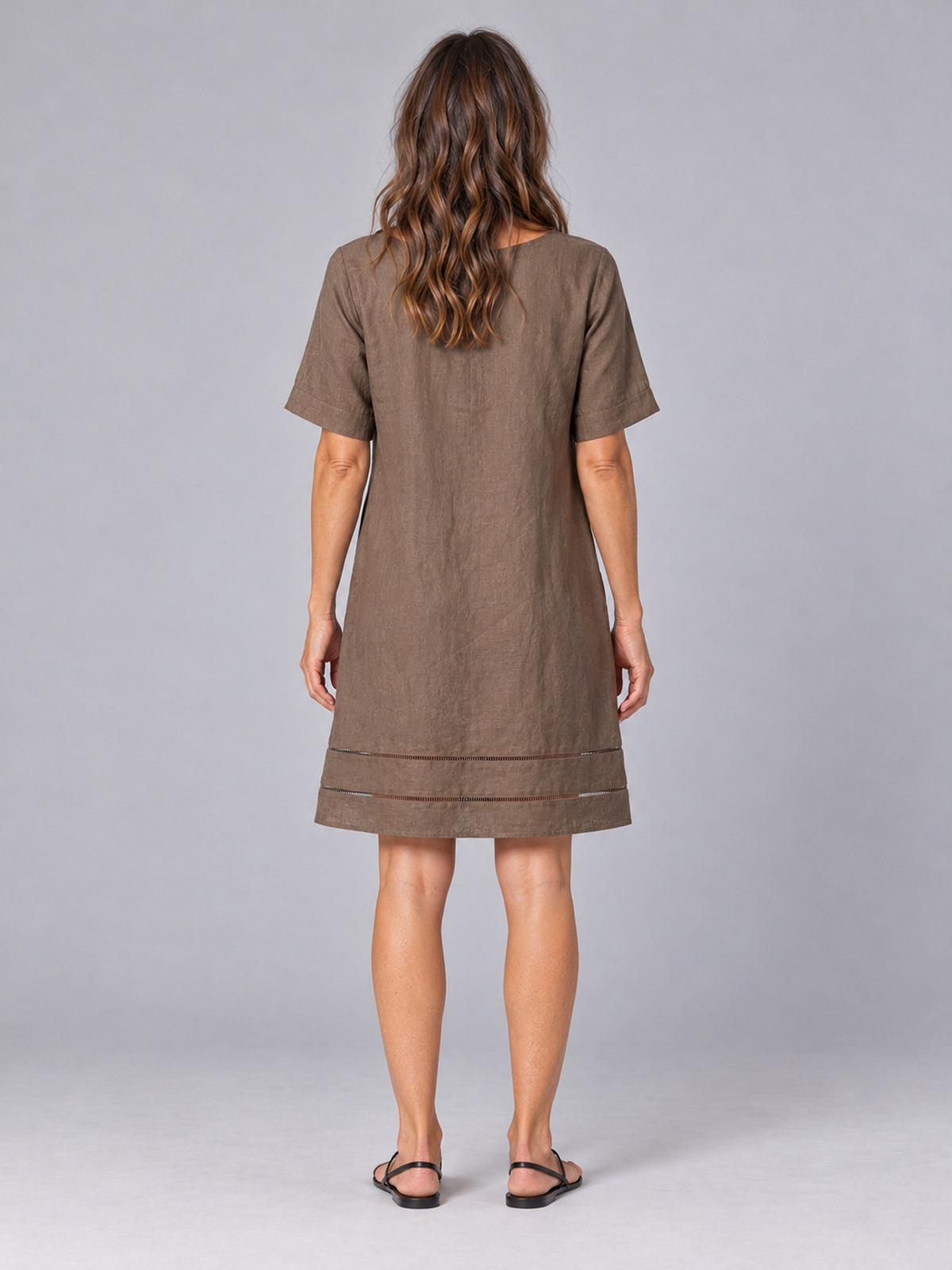 Astrid Brown Linen V Neck Shift Dress