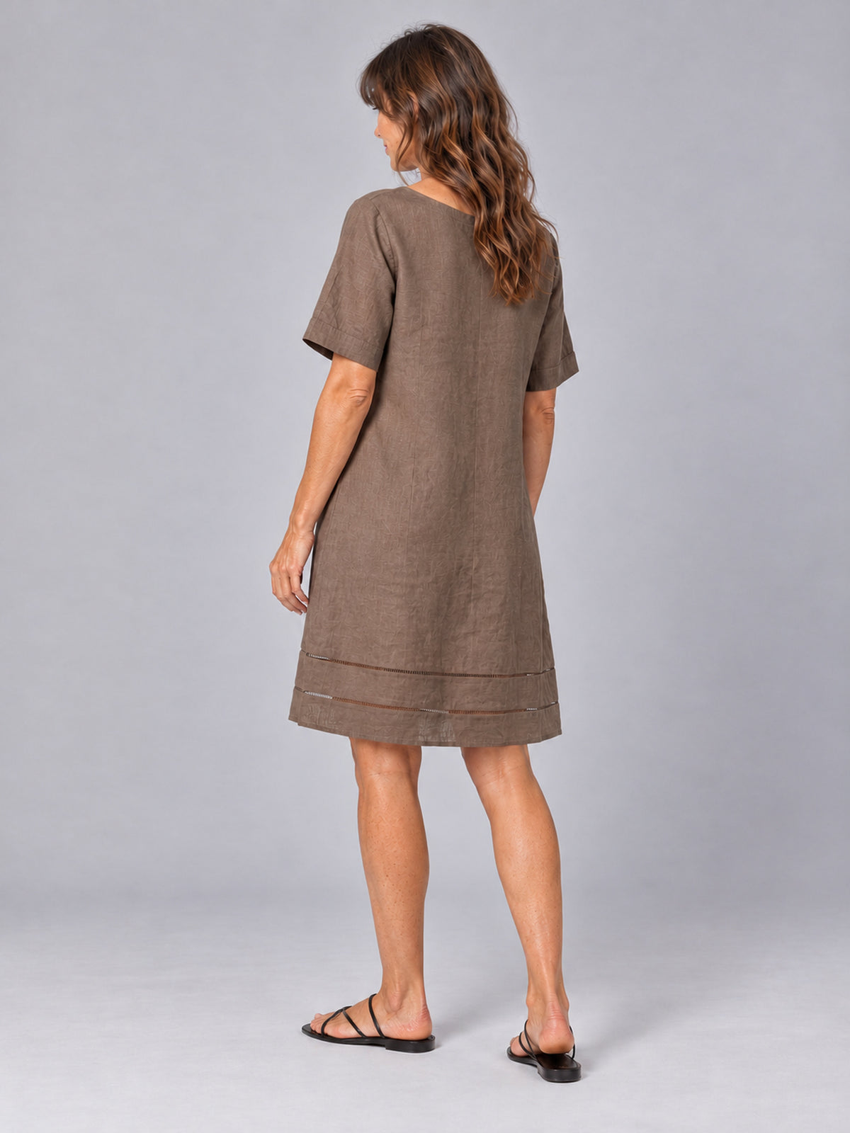Astrid Brown Linen V Neck Shift Dress