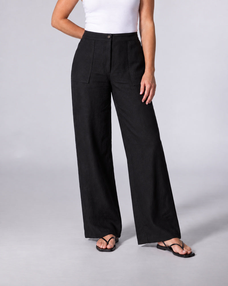 Drew Black Linen Elastic Back Pants