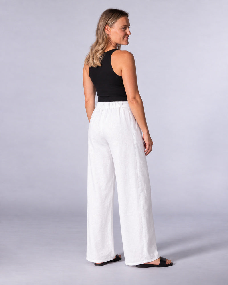 Drew White Linen Elastic Back Pants