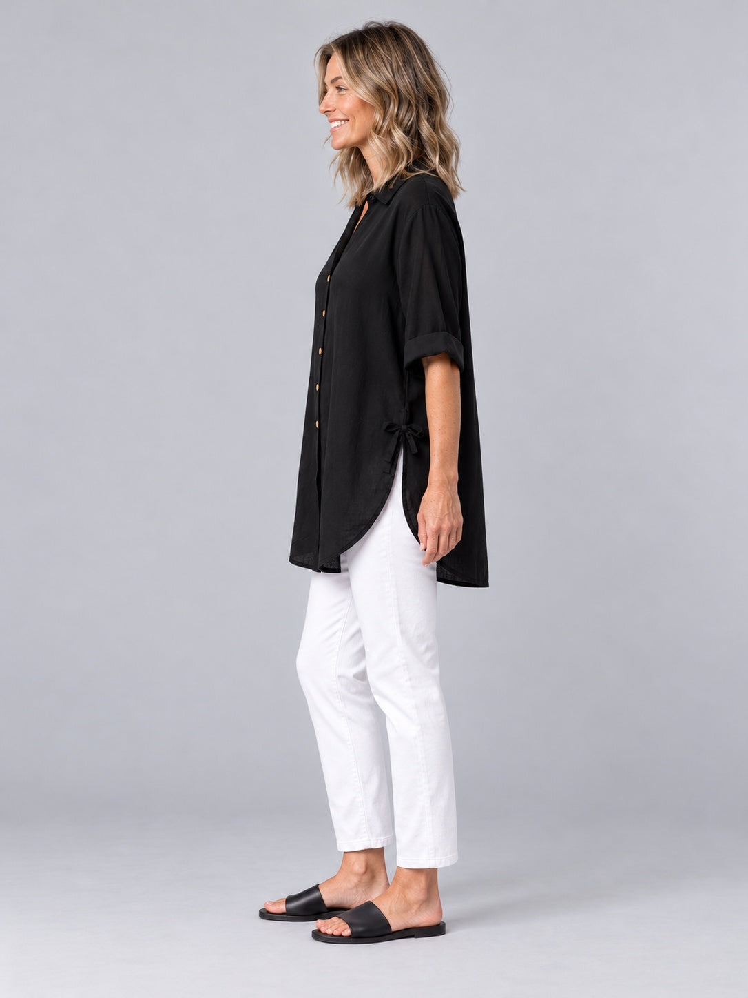 Hawthorn Black Cotton Blend Oversized Shirt