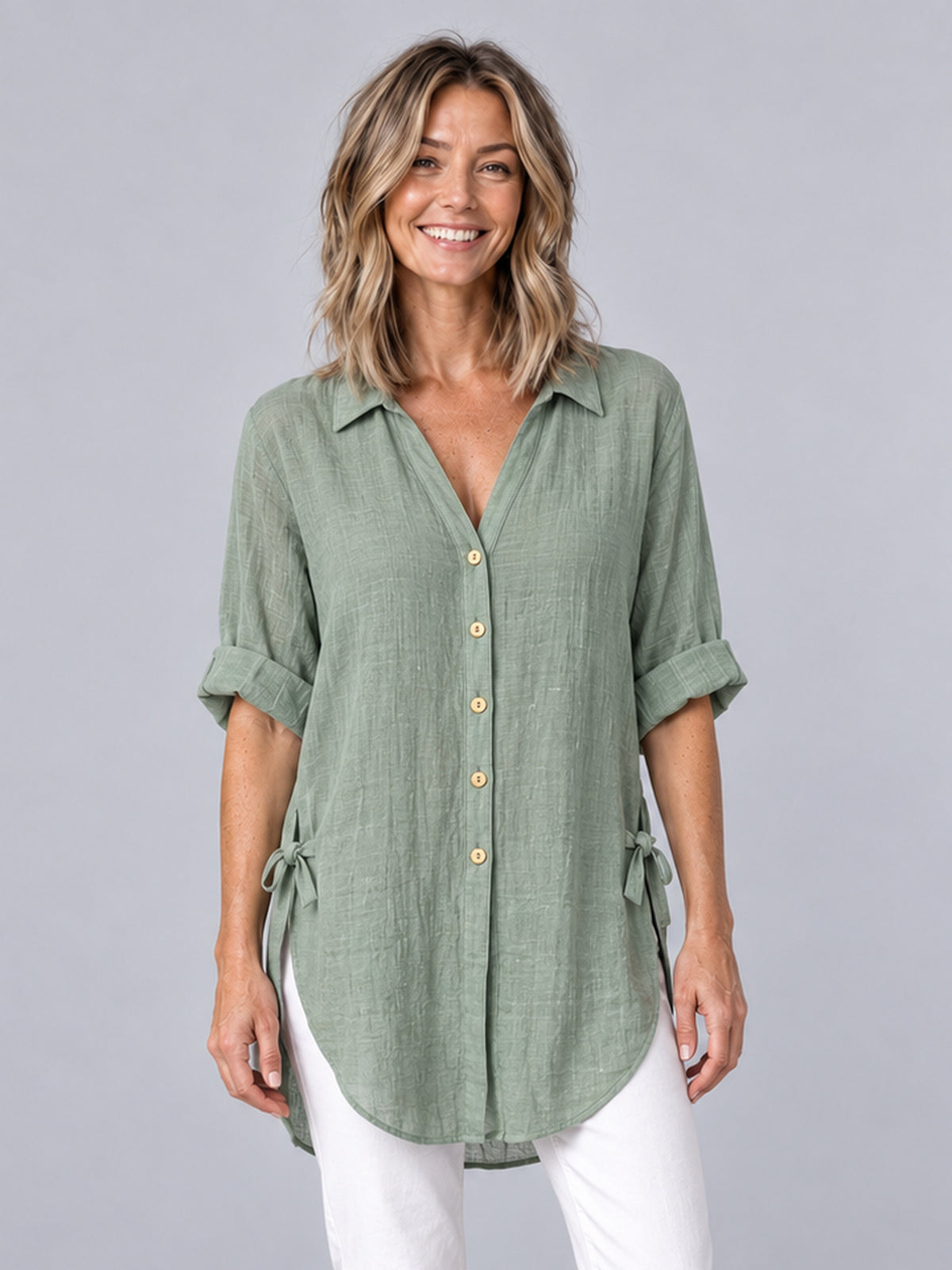 Hawthorn Sage Green Cotton Blend Oversized Shirt