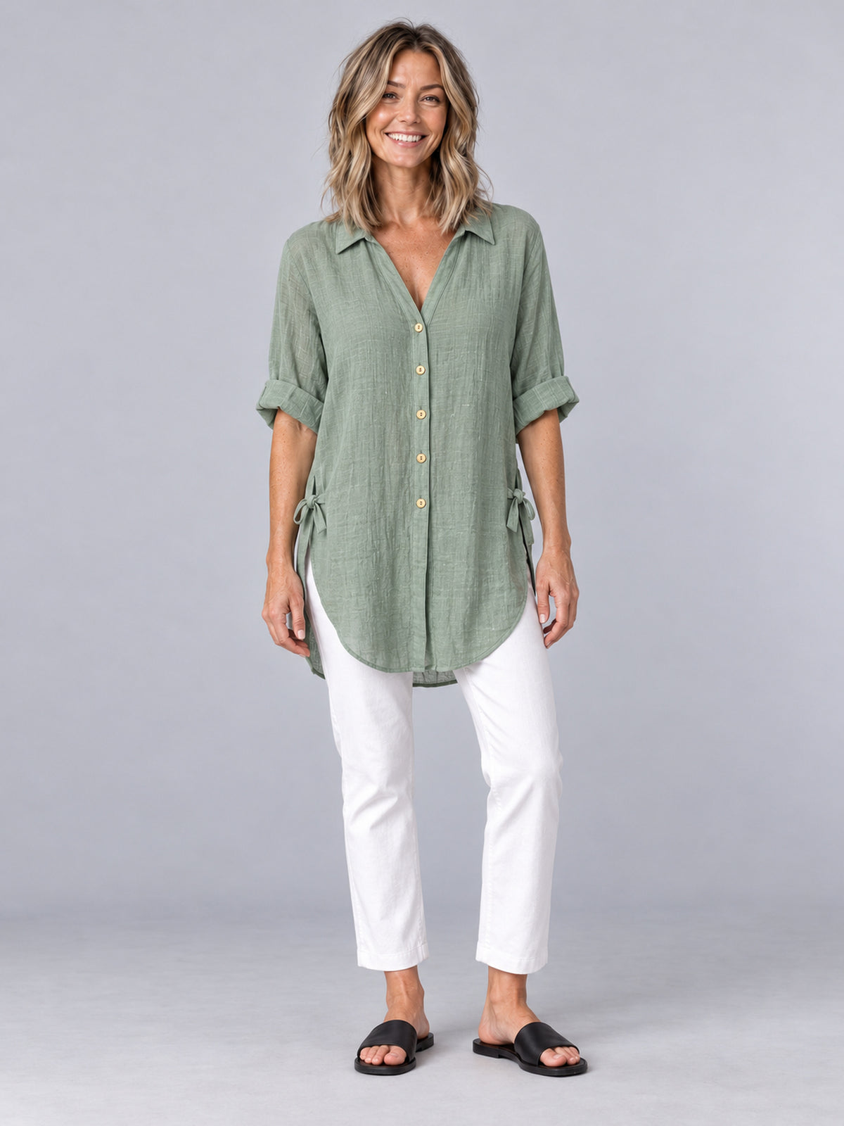 Hawthorn Sage Green Cotton Blend Oversized Shirt