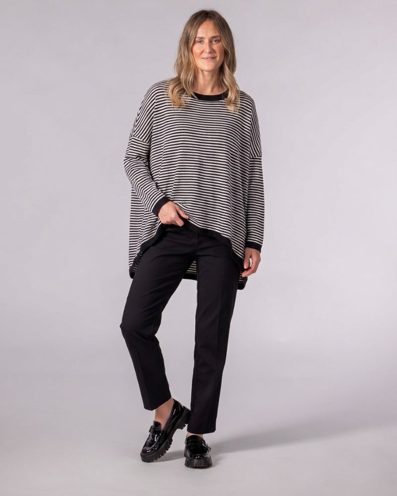 Hunter Crew Neck Oversize Jumper in Black/White Stripe