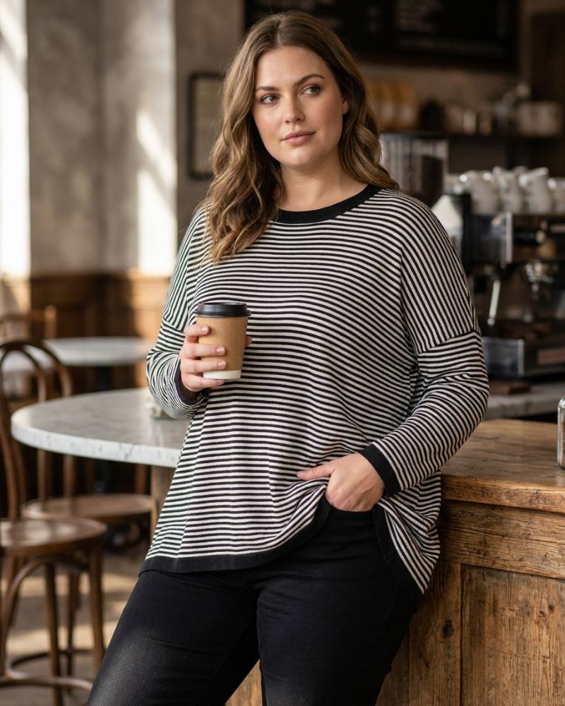 Hunter Crew Neck Oversize Jumper in Black/White Stripe