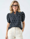 Naomi Button Down White Stitch Top In Black