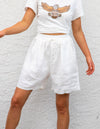 Nikki Elastic Waist Shorts in White Linen