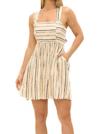 Cleo Tie Back Short Dress in Beige Stripe