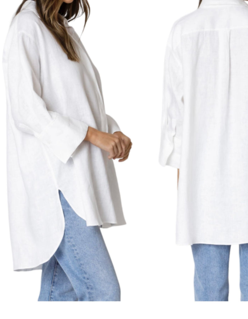 Nivara Oversize Cuff Shirt in White Linen