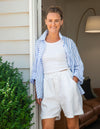 Nikki Elastic Waist Shorts in White Linen