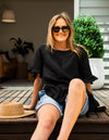 Millie Relaxed Fit Top in Black Linen