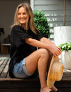 Millie Relaxed Fit Top in Black Linen