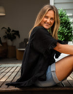 Millie Relaxed Fit Top in Black Linen