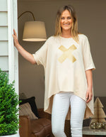 Xavier Sequin Cross Tee in Taupe
