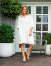 Opal Oversized Button Front Linen Dress in White