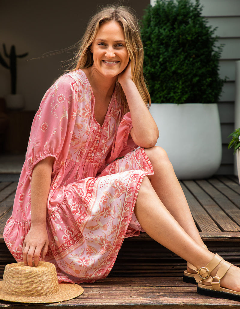 Carly Smock Dress in Pink Floral
