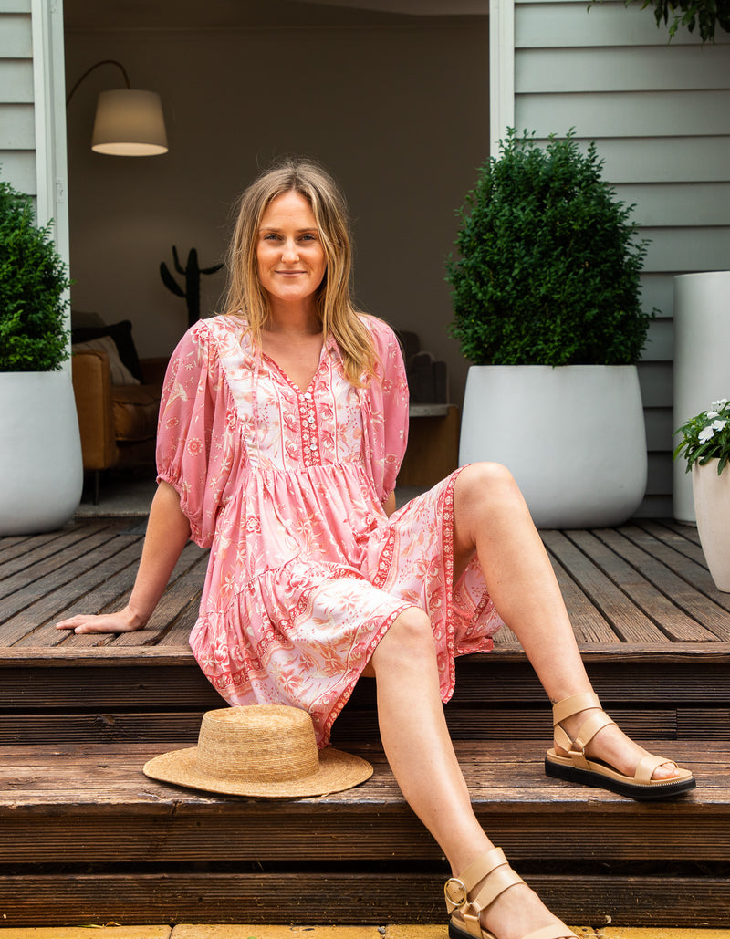 Carly Smock Dress in Pink Floral