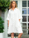 Opal Oversized Button Front Linen Dress in White