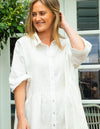 Opal Oversized Button Front Linen Dress in White