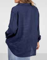 Ollie Long Sleeve Half Button Shirt in Navy Linen