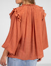 Tina Long Sleeve Ruffle Detail Top in Rust
