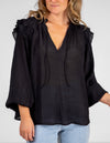 Tina Long Sleeve Frill Detail Top in Black
