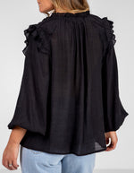 Tina Long Sleeve Frill Detail Top in Black