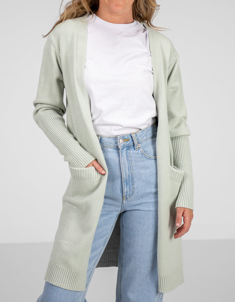 Chelsea Edge to Edge Cardigan with Pockets in Sage