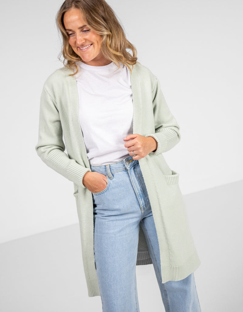 Chelsea Edge to Edge Cardigan with Pockets in Sage
