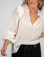 Tina Long Sleeve Frill Detail Top in Cream